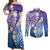 Plumeria With Galaxy Polynesian Tattoo Pattern Couples Matching Off Shoulder Maxi Dress and Long Sleeve Button Shirt