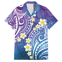 Plumeria With Galaxy Polynesian Tattoo Pattern Family Matching Off Shoulder Short Dress and Hawaiian Shirt