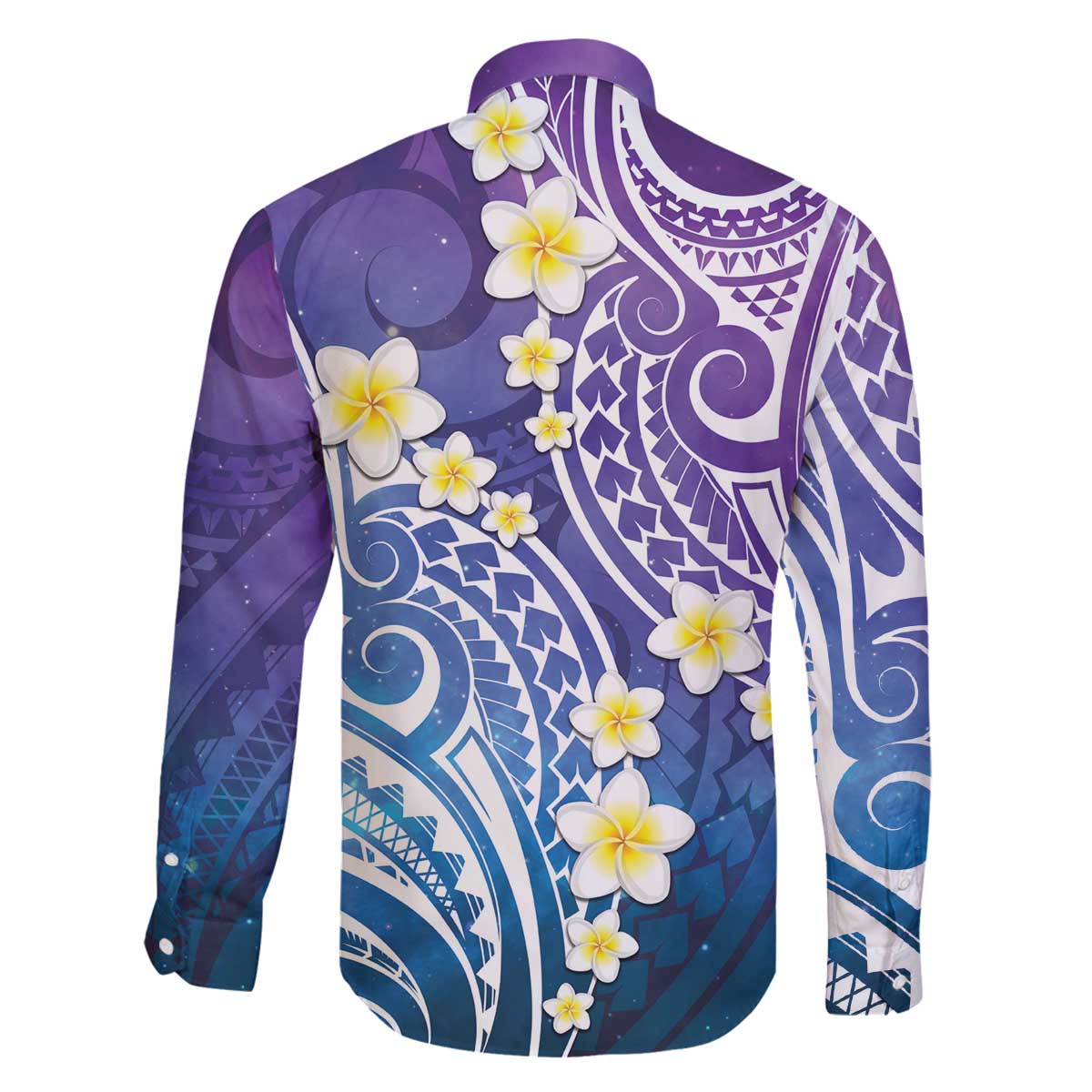 Plumeria With Galaxy Polynesian Tattoo Pattern Family Matching Off Shoulder Short Dress and Hawaiian Shirt