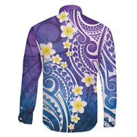 Plumeria With Galaxy Polynesian Tattoo Pattern Family Matching Off Shoulder Short Dress and Hawaiian Shirt