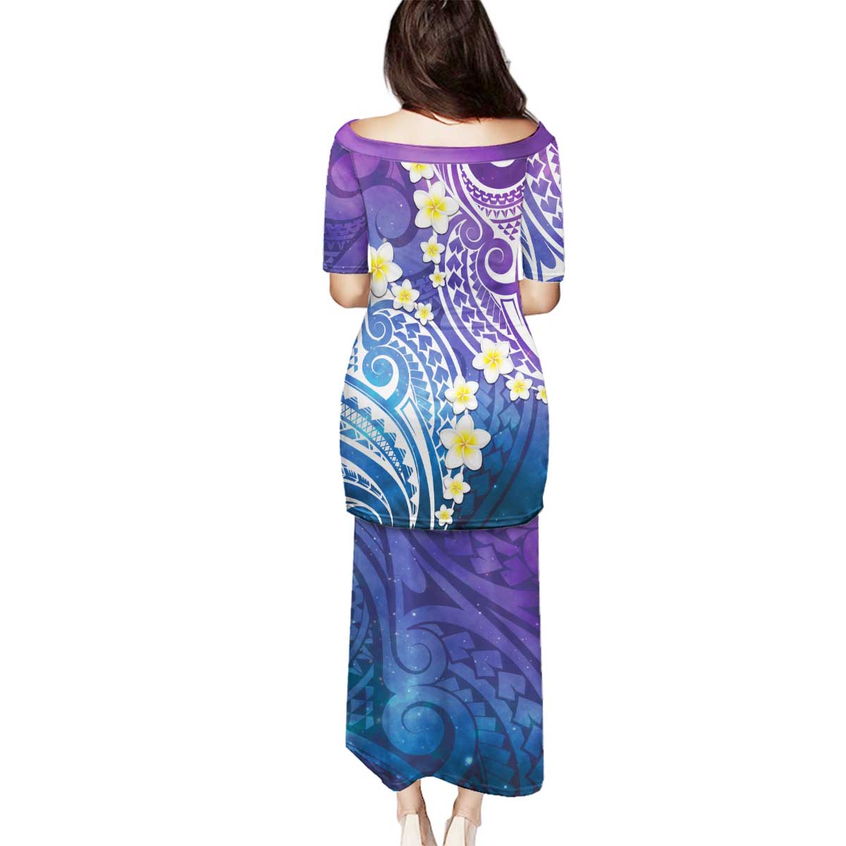 Plumeria With Galaxy Polynesian Tattoo Pattern Family Matching Puletasi and Hawaiian Shirt