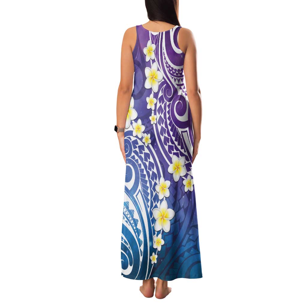 Plumeria With Galaxy Polynesian Tattoo Pattern Family Matching Tank Maxi Dress and Hawaiian Shirt