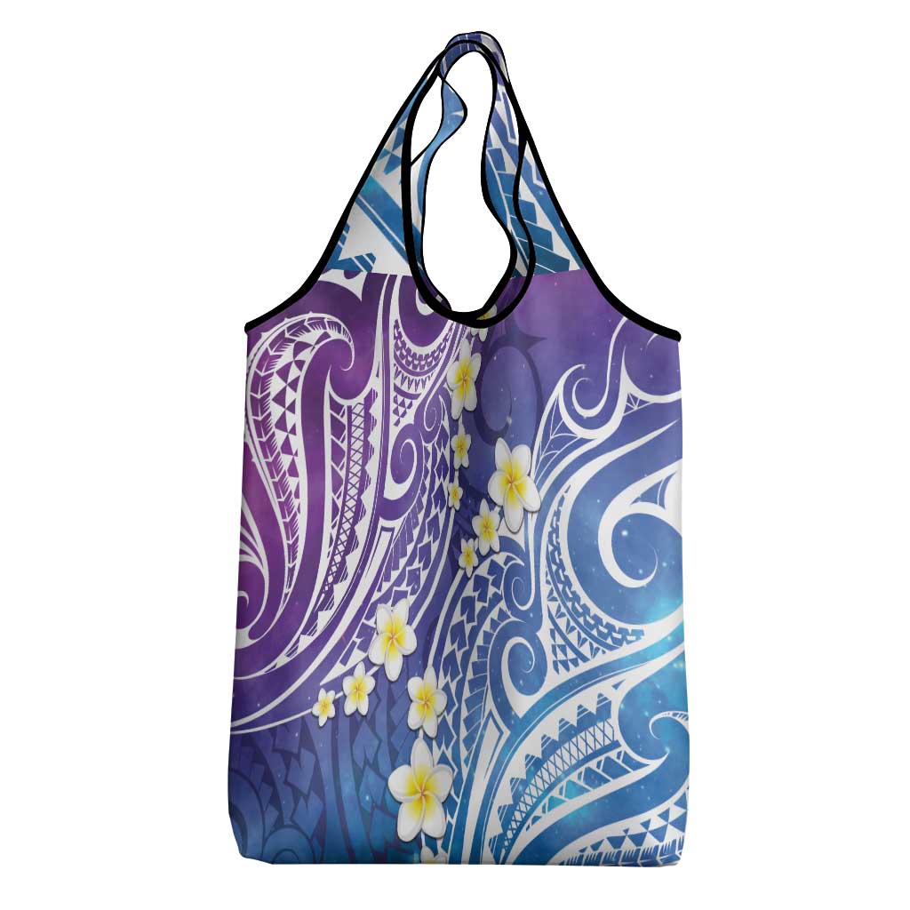Plumeria With Galaxy Polynesian Tattoo Pattern Grocery Bag