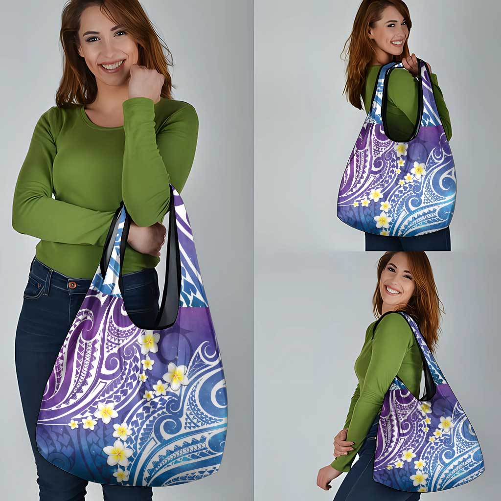Plumeria With Galaxy Polynesian Tattoo Pattern Grocery Bag