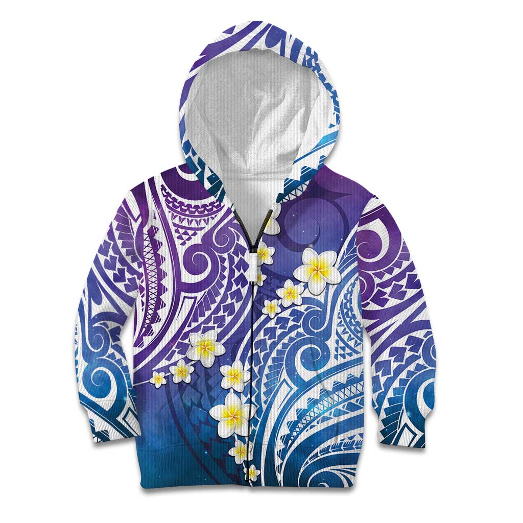 Plumeria With Galaxy Polynesian Tattoo Pattern Kid Hoodie