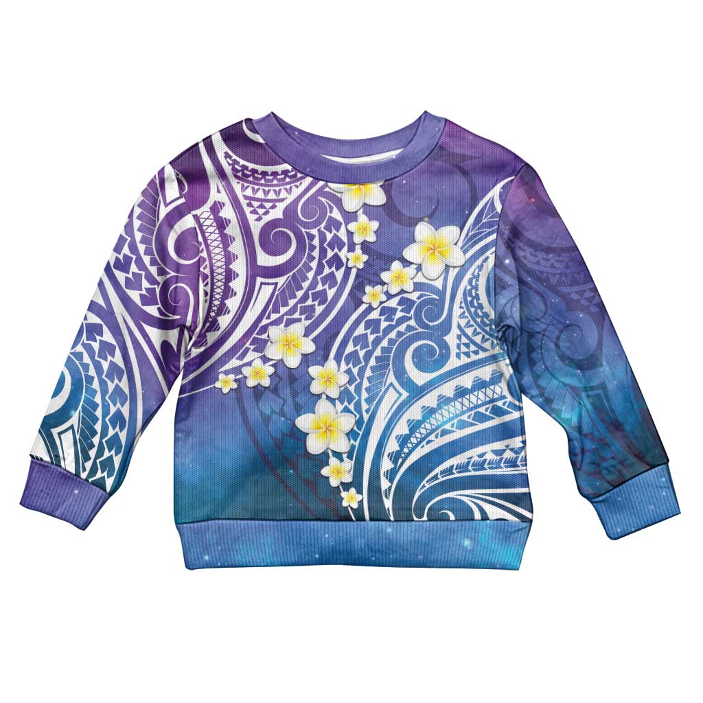 Plumeria With Galaxy Polynesian Tattoo Pattern Kid Ugly Christmas Sweater