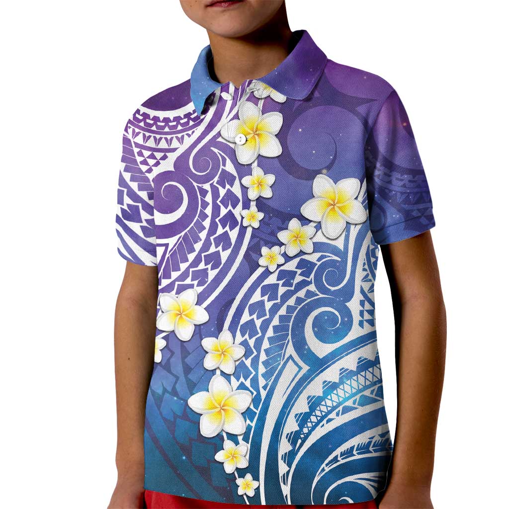 Plumeria With Galaxy Polynesian Tattoo Pattern Kid Polo Shirt