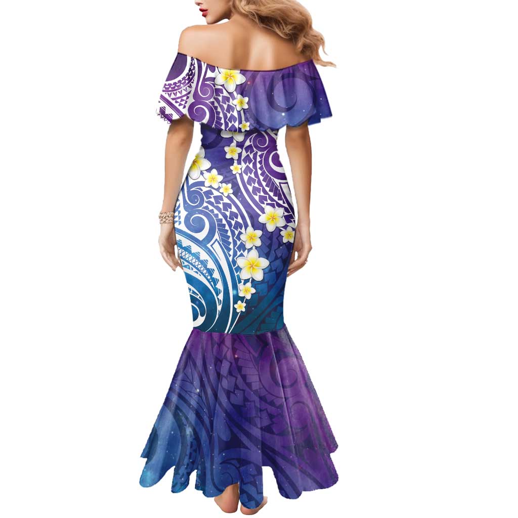 Plumeria With Galaxy Polynesian Tattoo Pattern Mermaid Dress LT05 - Polynesian Pride