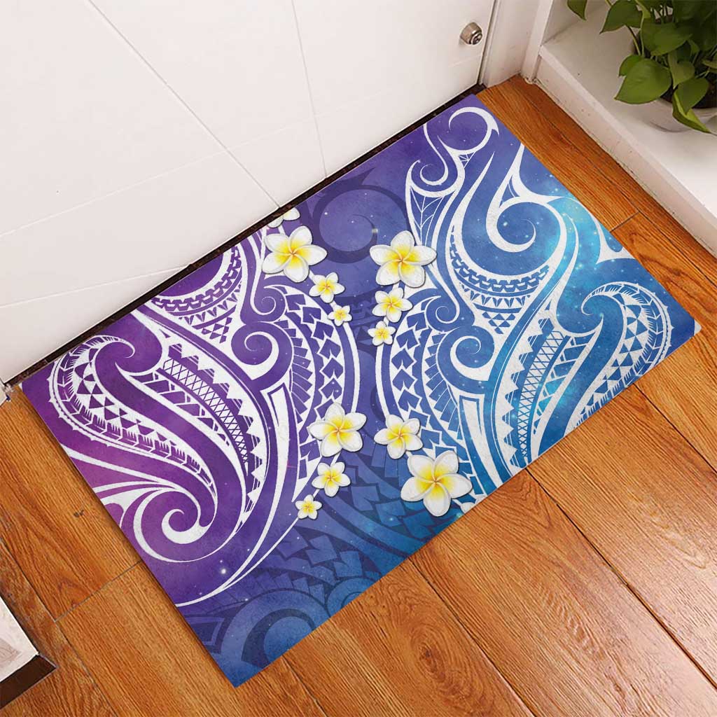 Plumeria With Galaxy Polynesian Tattoo Pattern Rubber Doormat