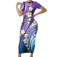 Plumeria With Galaxy Polynesian Tattoo Pattern Short Sleeve Bodycon Dress LT05 Long Dress Galaxy - Polynesian Pride