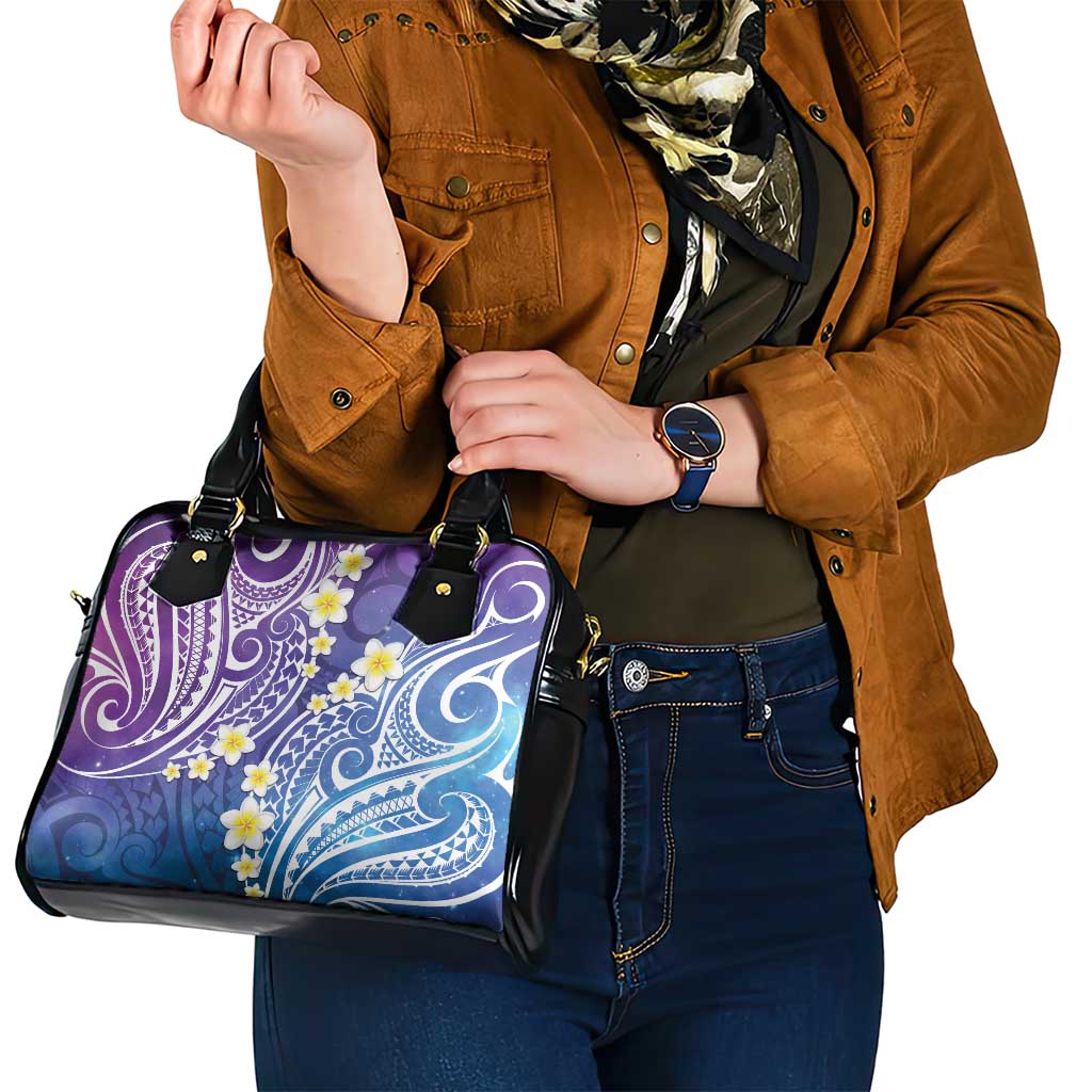 Plumeria With Galaxy Polynesian Tattoo Pattern Shoulder Handbag