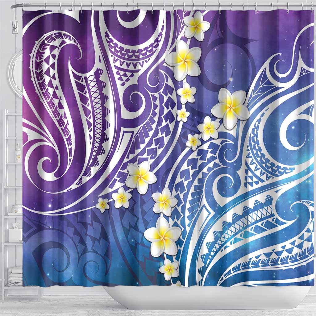 Plumeria With Galaxy Polynesian Tattoo Pattern Shower Curtain