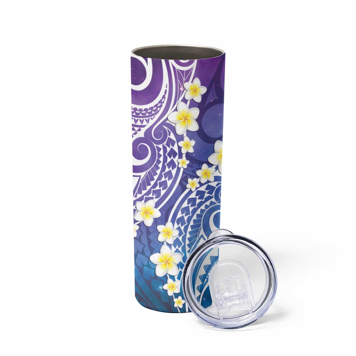Plumeria With Galaxy Gradient Polynesian Tattoo Pattern Skinny Tumbler
