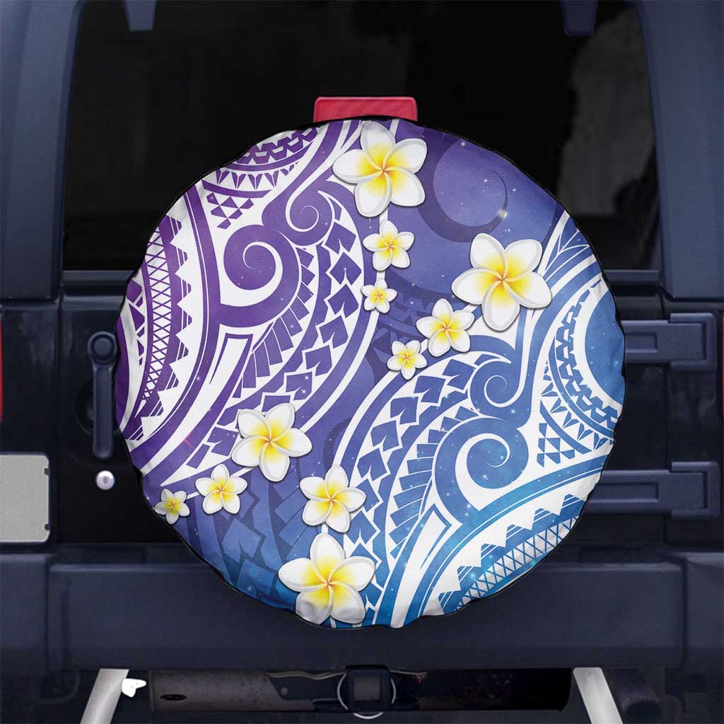 Plumeria With Galaxy Polynesian Tattoo Pattern Spare Tire Cover