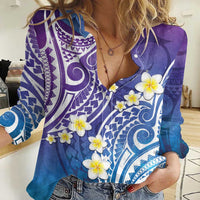 Plumeria With Galaxy Polynesian Tattoo Pattern Women Casual Shirt LT05 Female Galaxy - Polynesian Pride