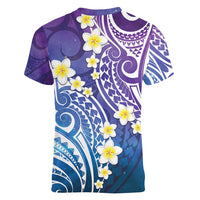 Plumeria With Galaxy Polynesian Tattoo Pattern Women V-Neck T-Shirt