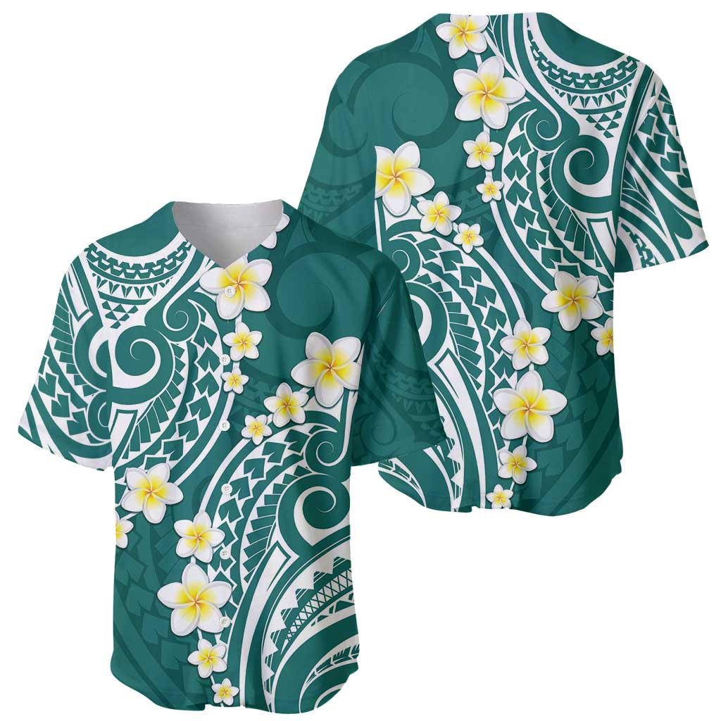 Plumeria With Teal Polynesian Tattoo Pattern Baseball Jersey