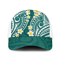 Plumeria With Teal Polynesian Tattoo Pattern Baseball Net Cap - Polynesian Pride
