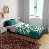Plumeria With Teal Polynesian Tattoo Pattern Bedding Set