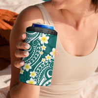 Plumeria With Teal Polynesian Tattoo Pattern 4 in 1 Can Cooler Tumbler