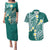 Plumeria With Teal Polynesian Tattoo Pattern Couples Matching Puletasi and Hawaiian Shirt
