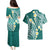 Plumeria With Teal Polynesian Tattoo Pattern Couples Matching Puletasi and Hawaiian Shirt