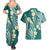Plumeria With Teal Polynesian Tattoo Pattern Couples Matching Summer Maxi Dress and Hawaiian Shirt