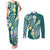 Plumeria With Teal Polynesian Tattoo Pattern Couples Matching Tank Maxi Dress and Long Sleeve Button Shirt