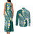 Plumeria With Teal Polynesian Tattoo Pattern Couples Matching Tank Maxi Dress and Long Sleeve Button Shirt
