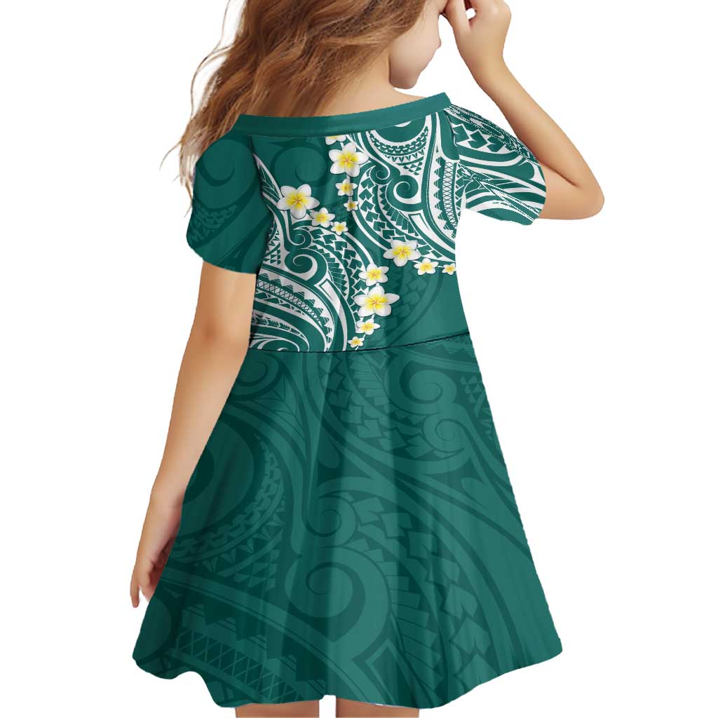 Plumeria With Teal Polynesian Tattoo Pattern Family Matching Long Sleeve Bodycon Dress and Hawaiian Shirt LT05 - Polynesian Pride