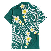 Plumeria With Teal Polynesian Tattoo Pattern Family Matching Long Sleeve Bodycon Dress and Hawaiian Shirt LT05 - Polynesian Pride