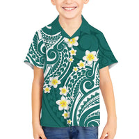 Plumeria With Teal Polynesian Tattoo Pattern Family Matching Long Sleeve Bodycon Dress and Hawaiian Shirt LT05 Son's Shirt Teal - Polynesian Pride