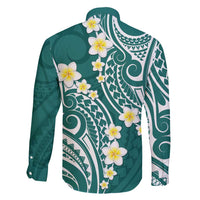 Plumeria With Teal Polynesian Tattoo Pattern Family Matching Short Sleeve Bodycon Dress and Hawaiian Shirt