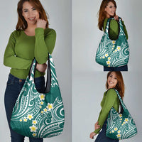 Plumeria With Teal Polynesian Tattoo Pattern Grocery Bag