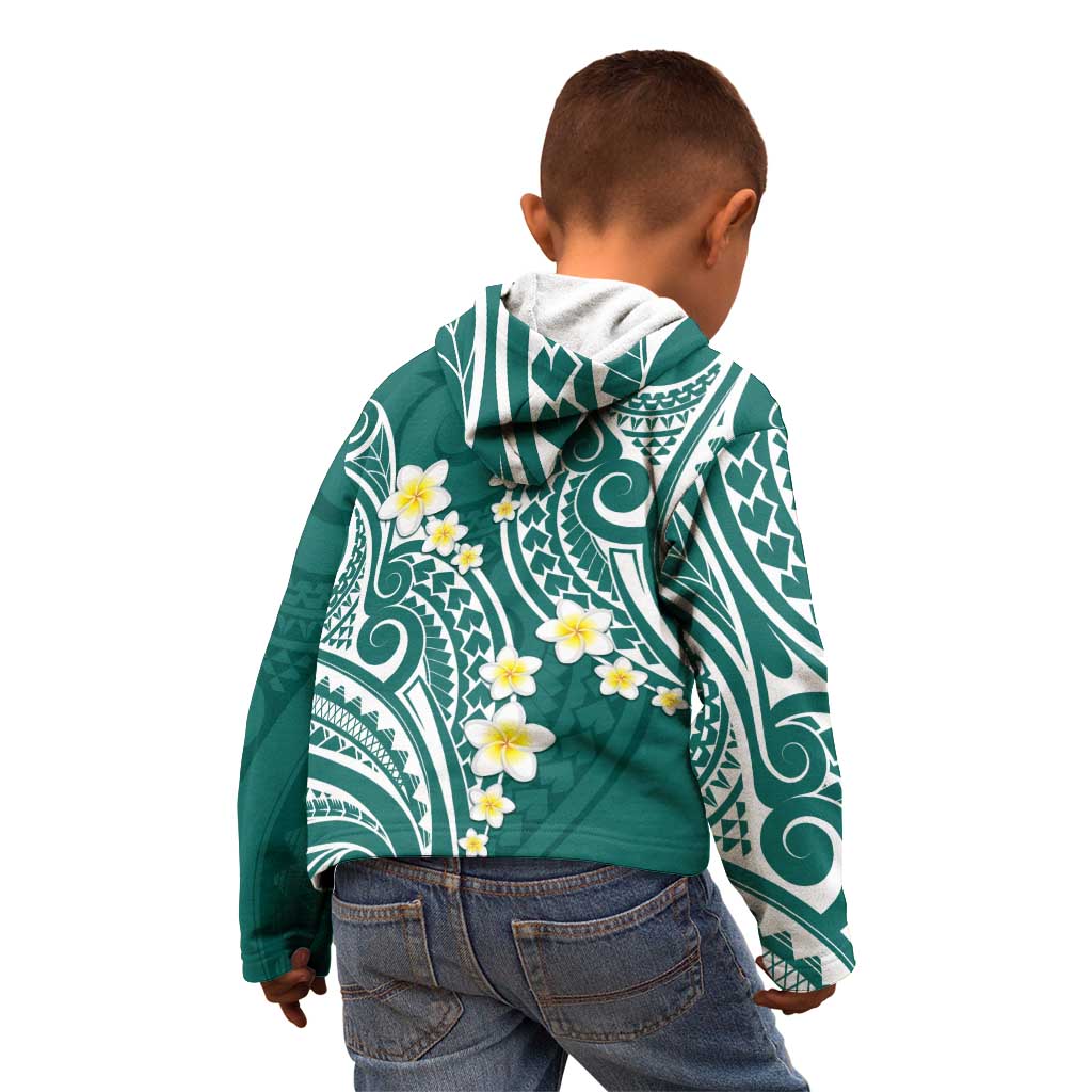 Plumeria With Teal Polynesian Tattoo Pattern Kid Hoodie