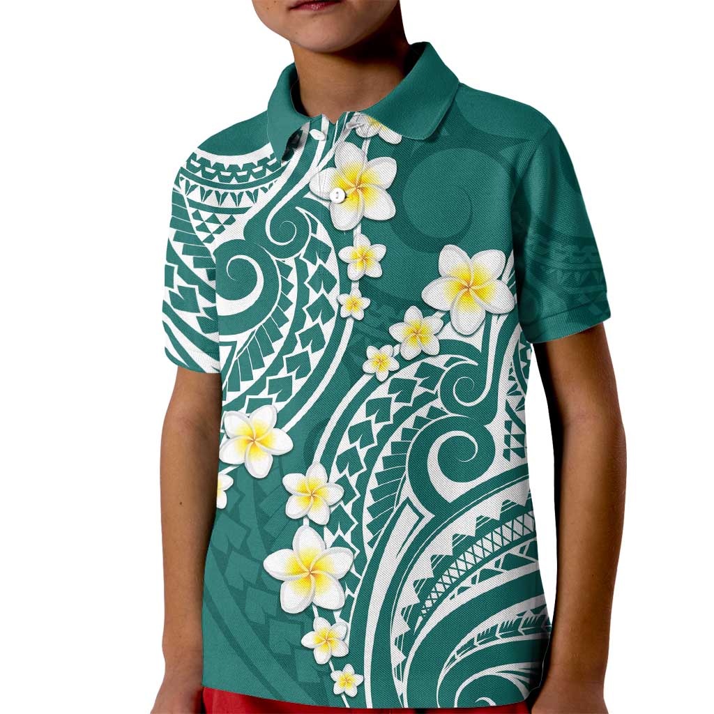 Plumeria With Teal Polynesian Tattoo Pattern Kid Polo Shirt