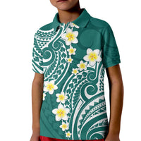 Plumeria With Teal Polynesian Tattoo Pattern Kid Polo Shirt