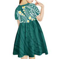 Plumeria With Teal Polynesian Tattoo Pattern Kid Short Sleeve Dress