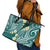 Plumeria With Teal Polynesian Tattoo Pattern Leather Tote Bag