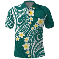 Plumeria With Teal Polynesian Tattoo Pattern Polo Shirt