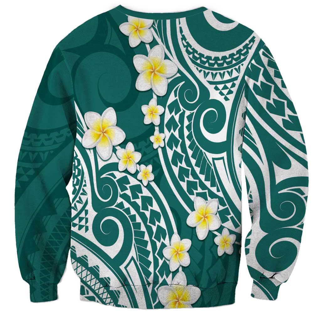 Plumeria With Teal Polynesian Tattoo Pattern Sweatshirt