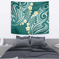 Plumeria With Teal Polynesian Tattoo Pattern Tapestry