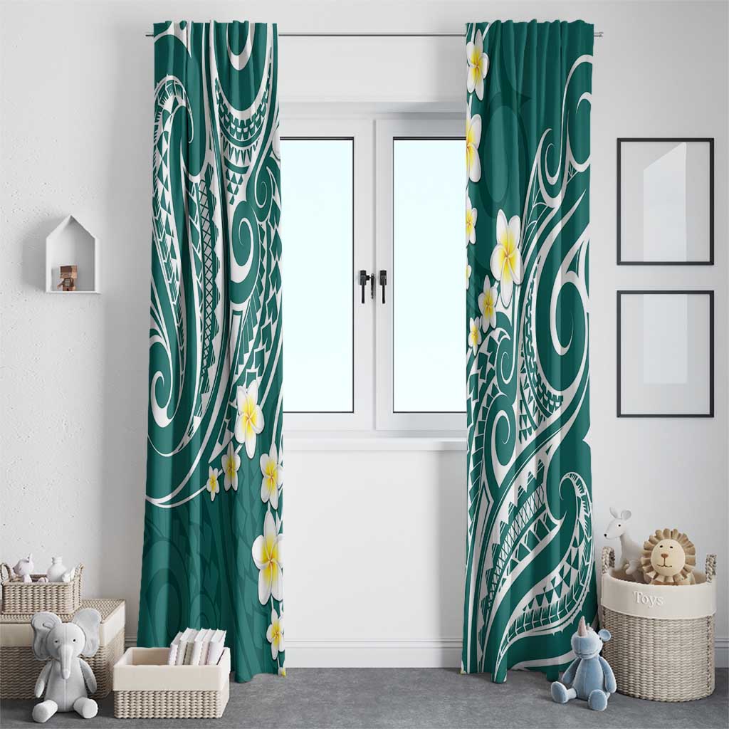 Plumeria With Teal Polynesian Tattoo Pattern Window Curtain