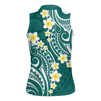 Plumeria With Teal Polynesian Tattoo Pattern Women Sleeveless Polo Shirt