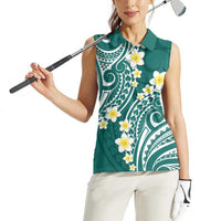 Plumeria With Teal Polynesian Tattoo Pattern Women Sleeveless Polo Shirt