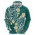 Plumeria With Teal Polynesian Tattoo Pattern Zip Hoodie