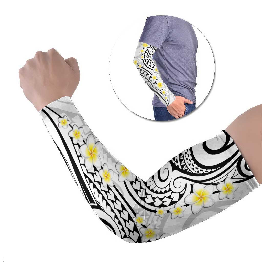 Plumeria With White Polynesian Tattoo Pattern Arm Sleeves - Polynesian Pride