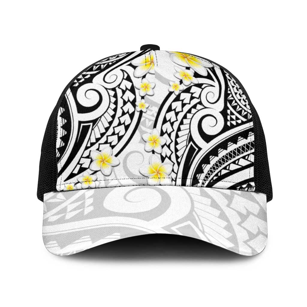 Plumeria With White Polynesian Tattoo Pattern Baseball Net Cap - Polynesian Pride