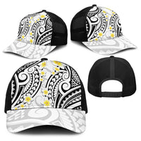 Plumeria With White Polynesian Tattoo Pattern Baseball Net Cap - Polynesian Pride
