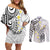 Plumeria With White Polynesian Tattoo Pattern Couples Matching Off Shoulder Short Dress and Long Sleeve Button Shirt